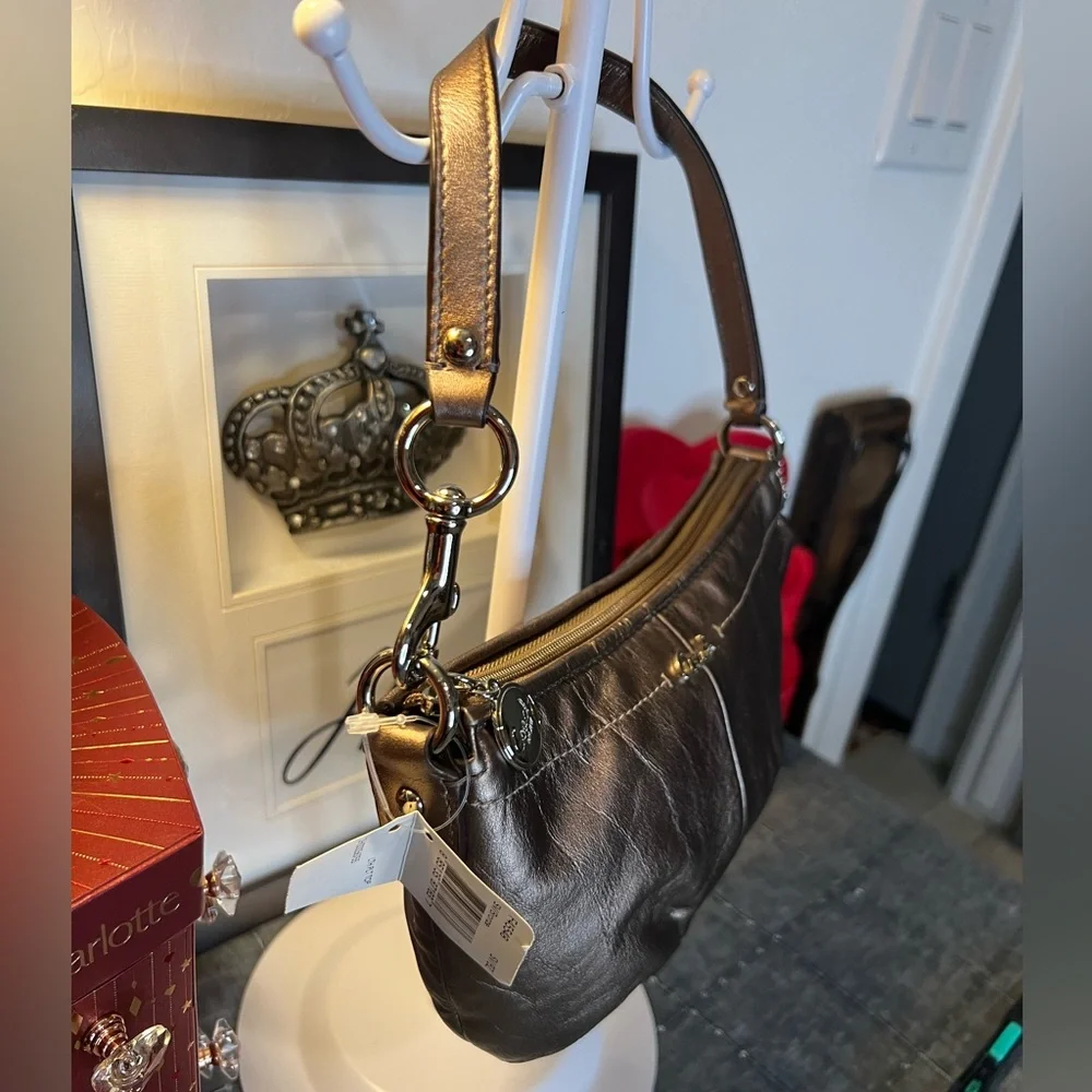 Coach Ashley Small Metallic Leather Brown/Bronze Pleated Shoulder Bag